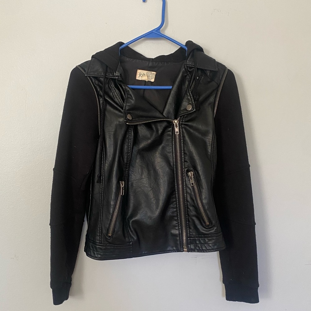 Leather jacket hoodie
